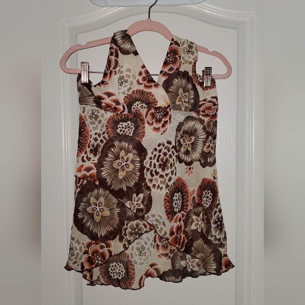 Byer California Floral halter top - Brown and Cream